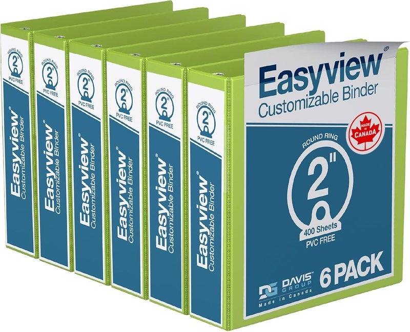 Davis Group Easyview Premium 3-Ring Binders with Clear-View Covers and Round Rings, Binders for School or Office, 2 Inch, Pack of 6, Lime Green - Image 1